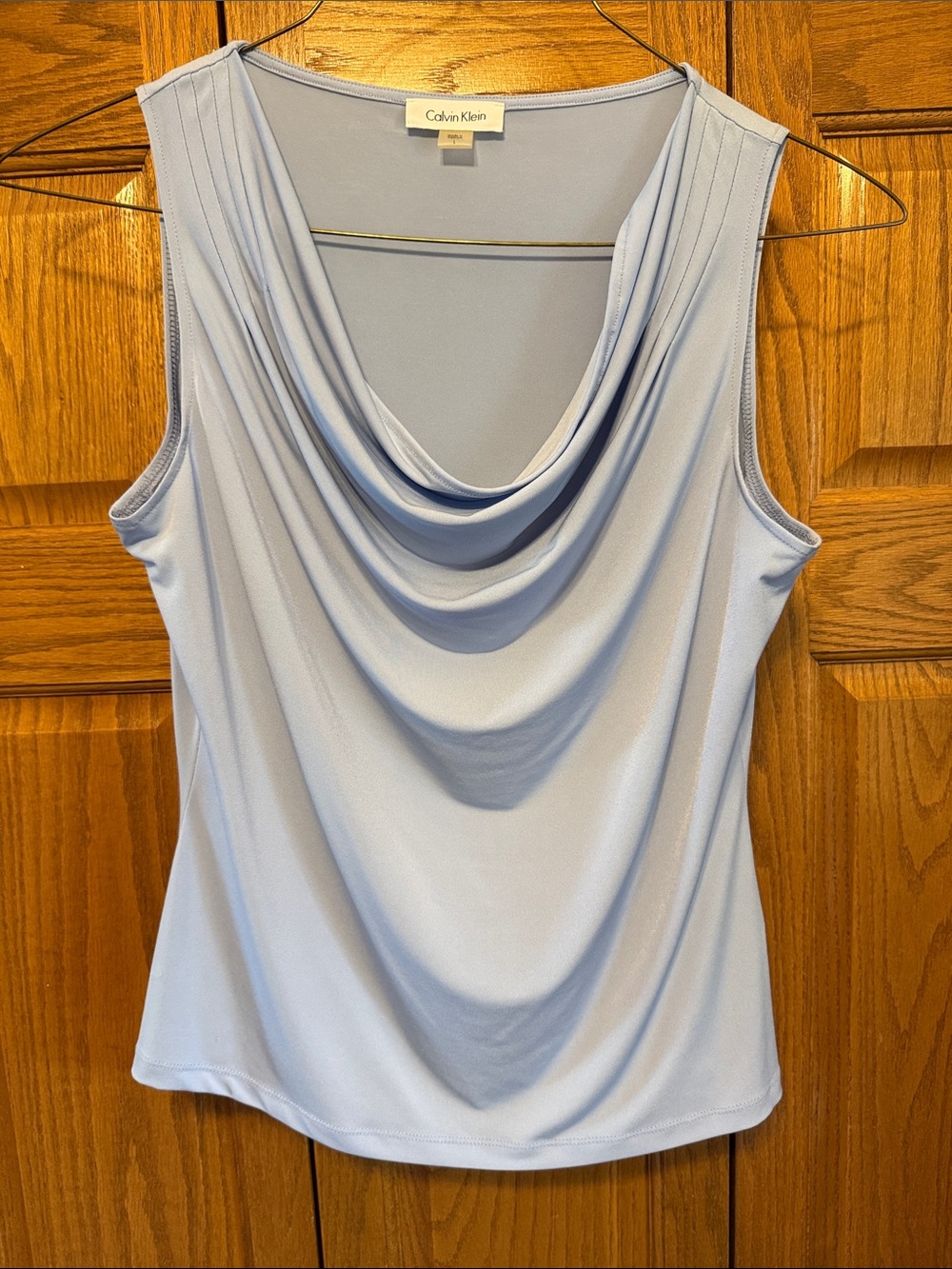 Calvin Klein Women's Light Blue Cowl Neck Sleeveless Top- Large